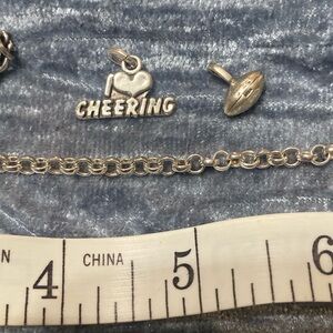 Silver Charm Bracelet with Cheerleading Sports Pendants